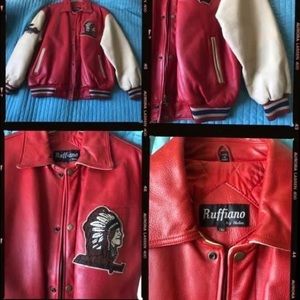 Vintage leather bomber in red.